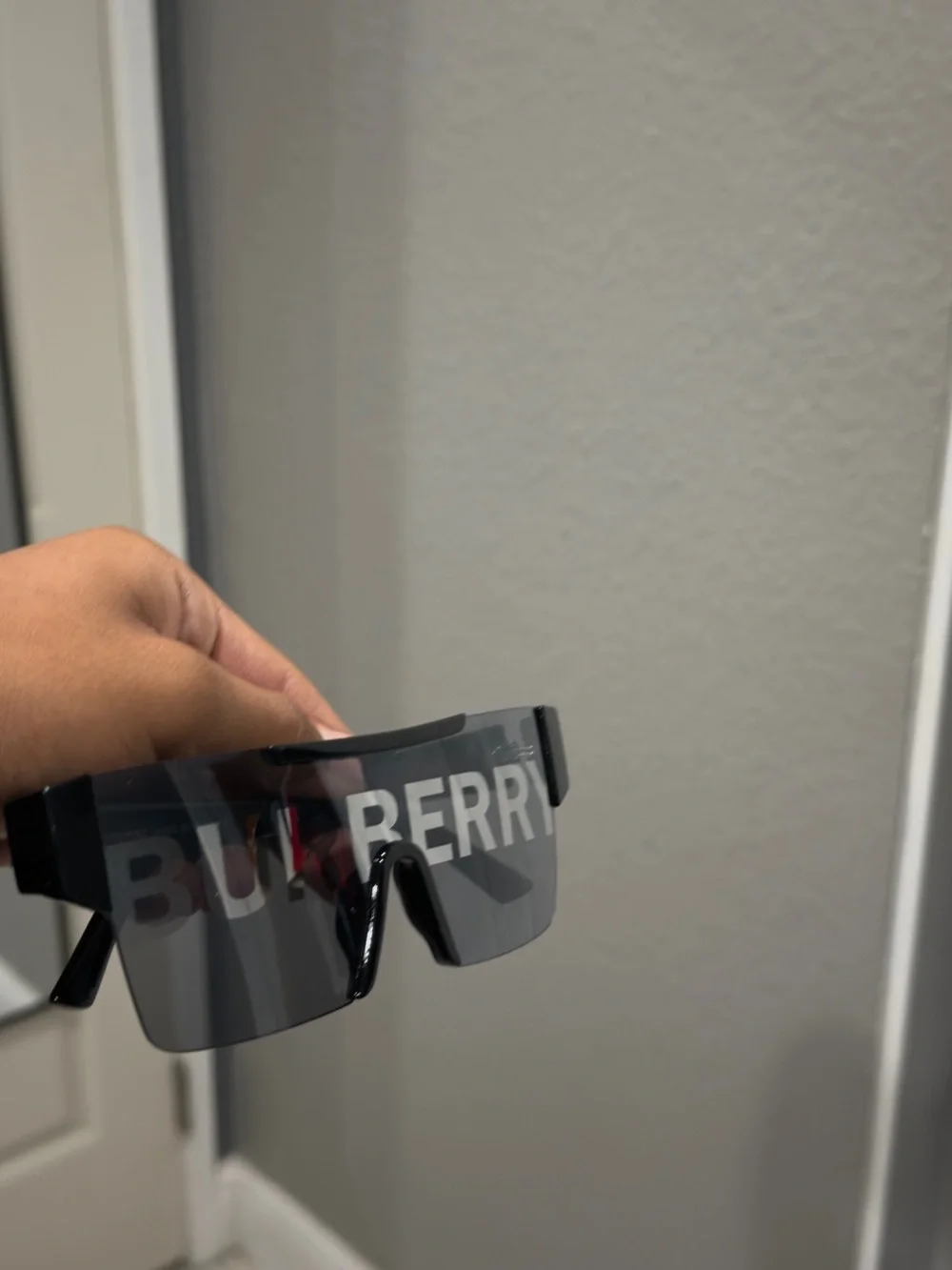 Burberry Black Shield Sunglasses with Beige Case and Box